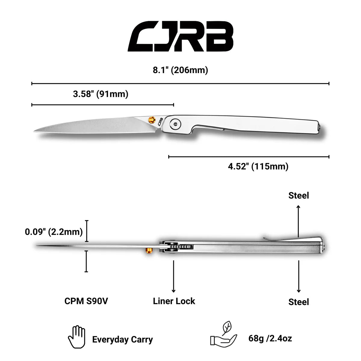 Lanky Silver Steel Handle CPM S90V Blade