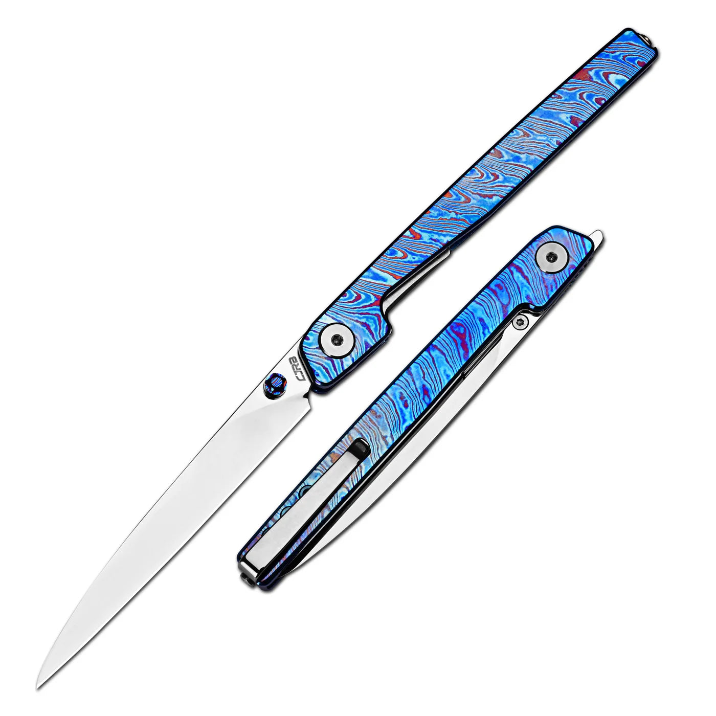 Lanky Titanium Damascus Handle & S90V Mirror Polish Blade