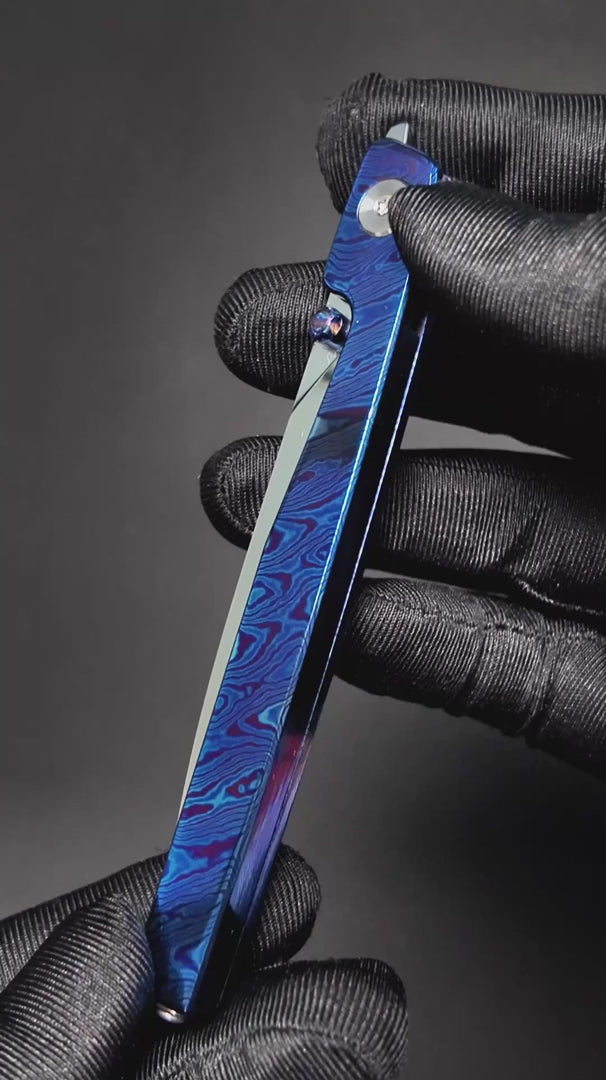 Lanky Titanium Damascus Handle & S90V Mirror Polish Blade